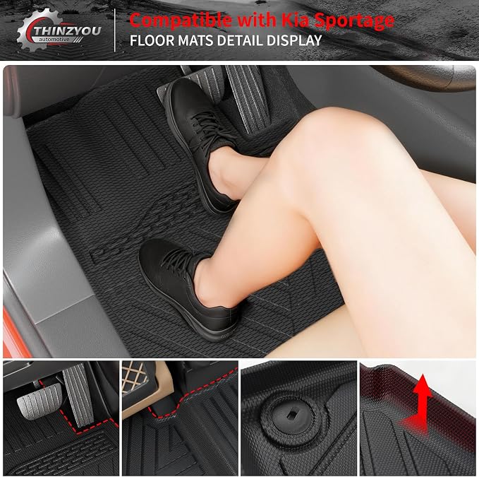 Floor Mats Set for 2023 2024 2025 2026 Kia Sportage Gas | Not for Hybrid & PHEV, Trunk Mat Cargo Mat Cargo Liner TPE All Weather Back Seat Cover Protector 2025 Sportage Accessories - Image 3