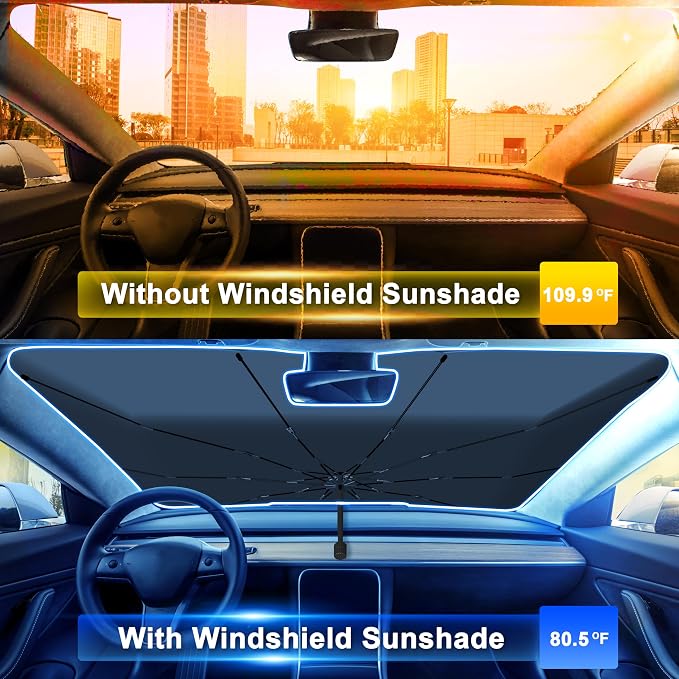 EcoNour Car Umbrella Windshield Sun Shade, Universal Fit Foldable Car & Truck Sun Shade | Double Layer Windshield Cover for SUV, Sedan & Truck | Sun Shade Cover for Front Baby Window Shades - 57"x30" - Image 2