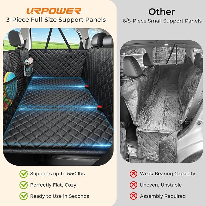 URPOWER Dog Back Seat Extender for Full-Size Crew Cab Trucks, Hard Bottom | Supports 550 lbs, Stable 3-Panel Hard Bottom, Added High-Density Foam for Comfort, Waterproof 900D Oxford, 45% More Space - Image 4