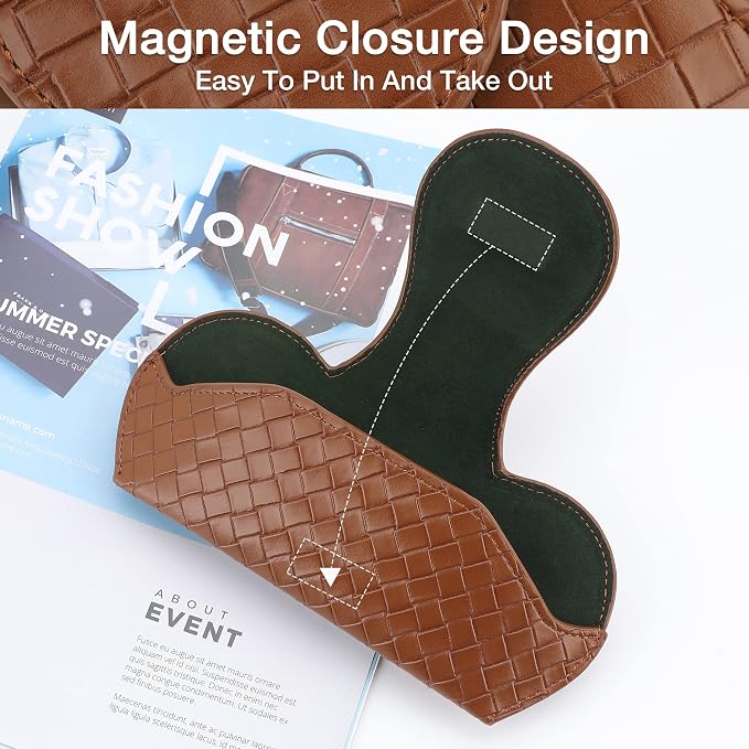 KINIVA Sunglasses Holder for Car Visor Leather Glasses Case with Clips for Car Visor Automotive Interior Visor Accessories Apply to All Car Models (09 Brown) - Image 7