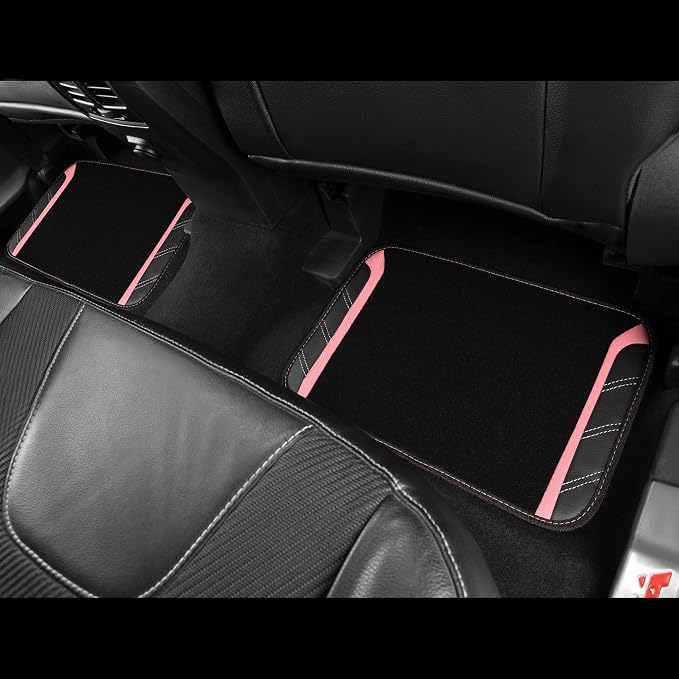 CAR PASS Microfiber Steering Wheel Cover and Waterproof Car Floor Mats,Leather Universal Car Combo Fit for 95% Truck,SUV,Cars,14.5-15inch Sporty Anti-Slip Safety Comfortable Design(Black and Pink) - Image 7