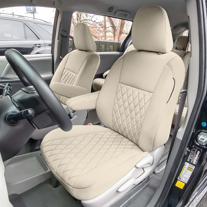FH Group Custom Fit Car Seat Covers Specifically Made for 2011-2020 Toyota Sienna 7-8 Seater with Ultraflex Neoprene Water Resistant Automotive Seat Covers - Front Set Solid Beige - Image 5