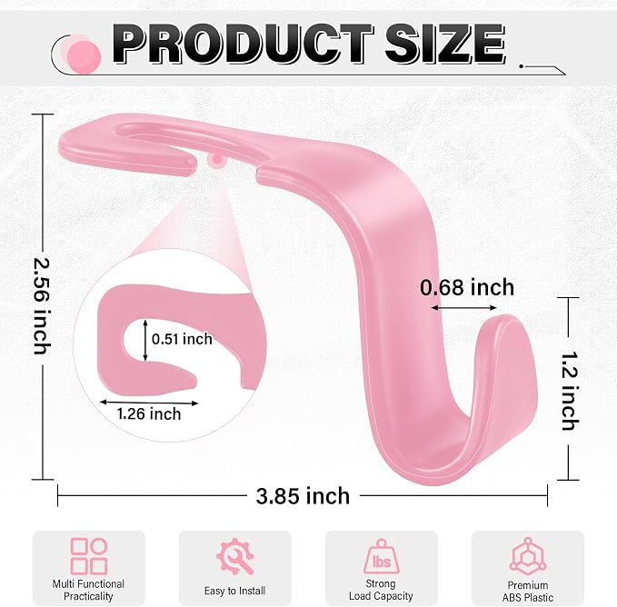 SINGARO 4 Pack Car Seat Headrest Hooks, Vehicle Back Seat Hanger Storage Organizer for Purse Handbag Backpack Coat Grocery, 360° Rotating Heavy Duty Holds 44lbs, Pink - Image 2