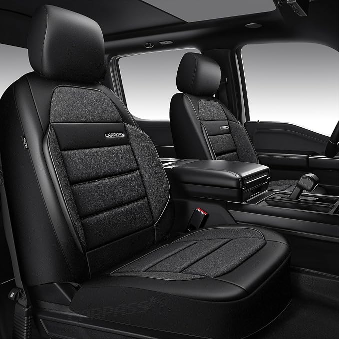 CAR PASS Memory Foam Seat Covers Front, Airy Cool Mesh Thick Car Seat Covers, Leather Car Seat Covers Front Seats Airbag Compatible, Universal Automotive Comfort for Cars, Trucks, SUV, Charcoal Gray - Image 2