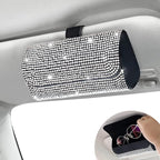 Accmor Bling Sunglasses Holder for Car Sun Visor, Sparkling Eyeglasses Car Visor Clip Storage Glasses Organizer Case, PU Leather Auto Sunglass Holder Protective Box for Truck, SUV, RV (White) by Accmor