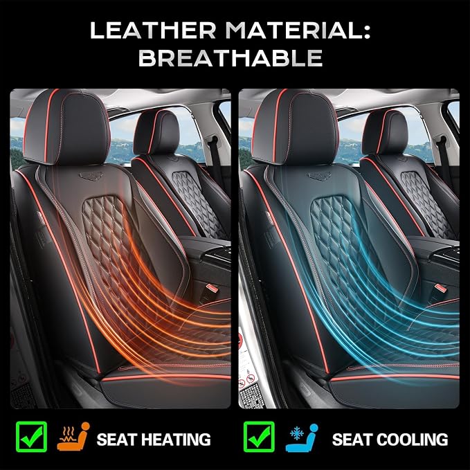 Coverado Rear Seat Covers, Sporty Non-Slip Waterproof Faux Leather Rear Protectors for Trucks SUVs, Mens Automotive Interior, Racing Style – Redline - Image 7