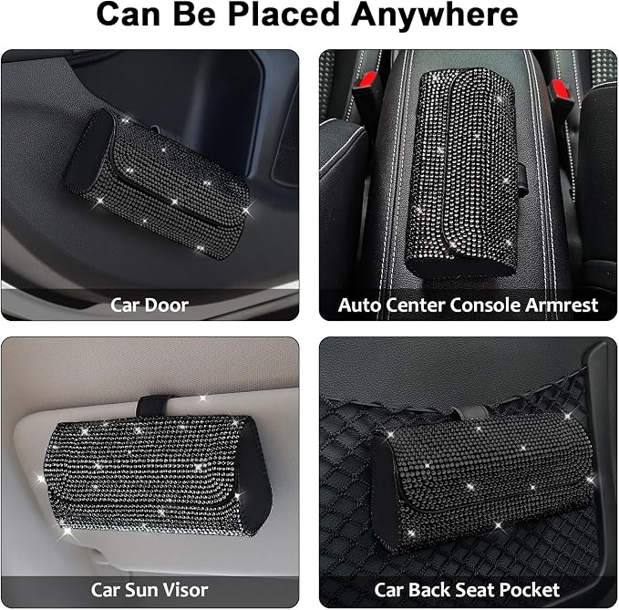 Accmor Bling Sunglasses Holder for Car Sun Visor, Sparkling Auto Glasses Clip Case Eyeglasses Protective Box, PU Leather Car Sunglass Storage Organizer for Truck, SUV, RV (Black Crystal) - Image 7