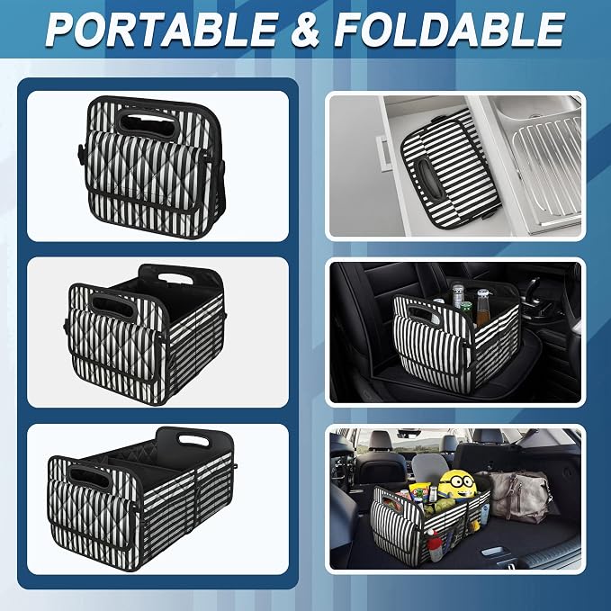 Deosk Trunk Organziers and Storage with Reinforced Handles,Car Accessories for Women/Men 50L Waterproof Polyester Trunk Organzier for Car/SUV/Minivan/Truck(Medium,Stripe) - Image 4