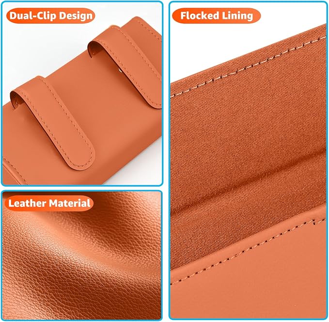 Magnetic Sunglasses Holder for Car Visor, PU Leather Clip, Orange | Soft Inner Lining, One-Handed Access, Holds Eyeglasses, Parking Tickets and Receipts, For Cars, SUVs and Trucks, 1 Pack - Image 3