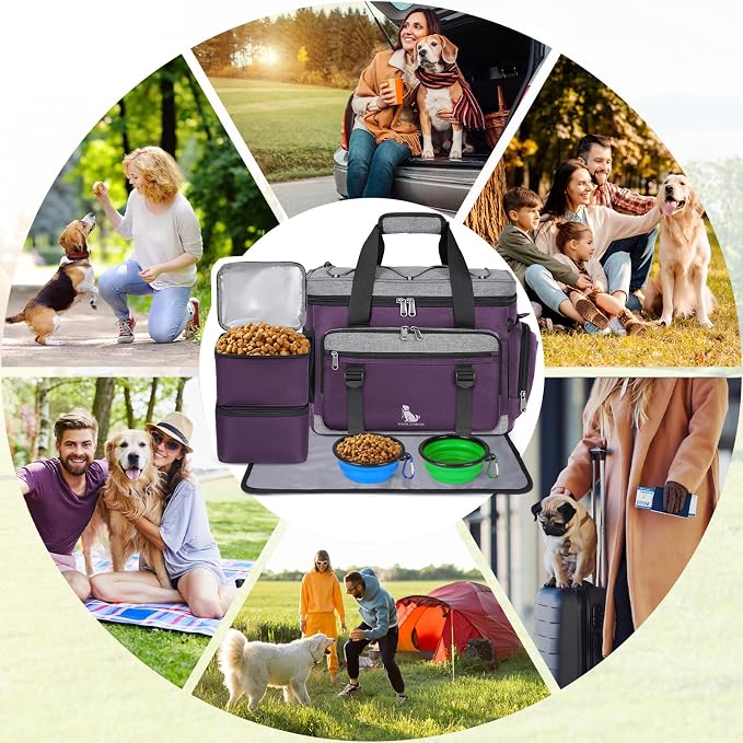 IGOLUMON Dog Travel Bag Large Waterproof Pet Travel Bags Set for Supplies | Weekend Travel Kit Tote Organizer Multi-Pocket Food Travel Bag with 2 Extra Large Food Containers, 2 Dog Bowls, 1 Feeding Mat - Image 8