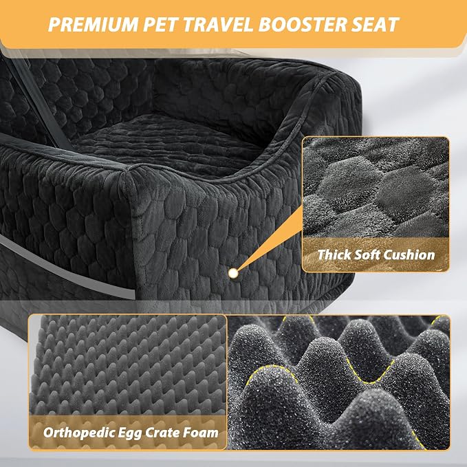 Dog Car Seat for Small/Medium Dogs, Memory Foam Dog Booster Seat, Travel Safety with Washable Removable Cover, Storage Pockets for Dogs up to 35 lbs(Black) - Image 4