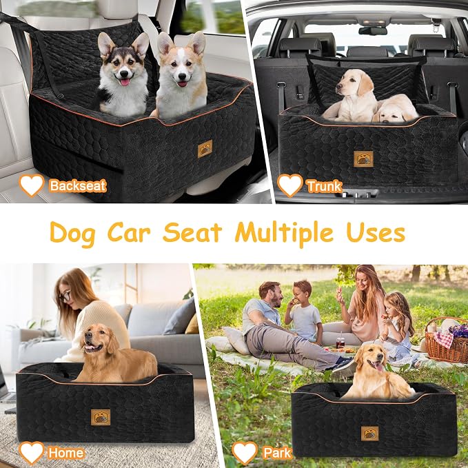 Dog Car Seat for Medium/Large Dogs, Washable Dog Booster Seat Under 60 lbs or 2 Small Dogs, Multi-Functional Pet Car Seat with Thick Cushion, 2 Safety Leashes (Black) - Image 4