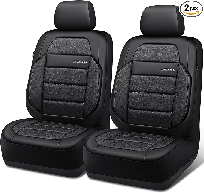 CAR PASS Memory Foam Seat Covers Front, Airy Cool Mesh Thick Car Seat Covers, Leather Car Seat Covers Front Seats Airbag Compatible, Universal Automotive Comfort for Cars, Trucks, SUV, Charcoal Gray by CARPASS