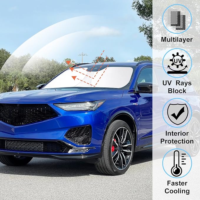 Windshield Sun Shade for 2014-2019 2020 Acura MDX Accessories | Full covered, Foldable & Durable, Block UV Rays, Reduce Heat, Easy to install, Keep Car Cooler - Image 2