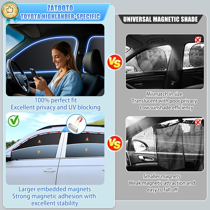 ZATOOTO Car Window Shades for Toyota 4Runner 2017-2024,100% Block Light | 4 Pcs Magnetic Car Window Covers,Privacy Curtains,Side Window Sun Shade for Baby Breastfeeding, Sleeping, Camping - Image 3
