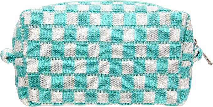 Checkered Makeup Bag for Purse, Small Travel Cosmetic Pouch,Arctic Blue | Cute Zipper Makeup Organizer for Women, Travel Essentials, Toiletries, Makeup Brushes, Beauty Accessories&Bridesmaid Gifts by PAZIMIIK