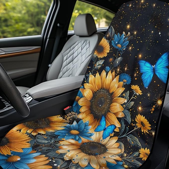 Sunflower Butterfly Car Seat Towel with Storage Bag Sunflower Print Auto Interior Seat Protector Universal Non Slip Waterproof Sweat Protector Universal Car Accessories for Yoga Beach Towels - Image 3