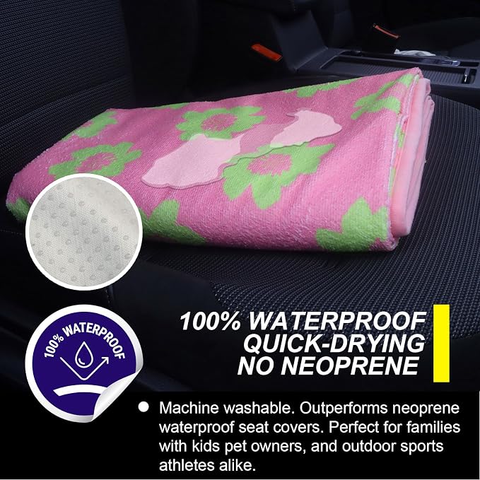 Back Seat Cover for Car Trucks Van SUV Jeep,Waterproof Rear Bench Towel Seat Covers for Dogs and Kids,Automotive Backseat Protector (Flower and Pink) - Image 3