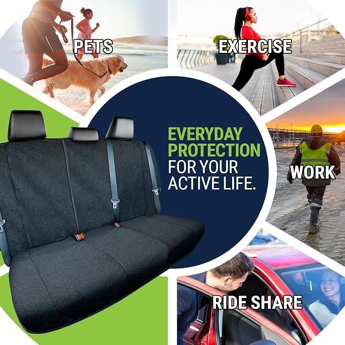 Season Guard Back Seat Towel Seat Cover for Cars; Great for After Gym Workouts, Dogs, and Outdoor Activities; Universal Fit for Cars SUVs Vans Trucks Rear Seats, EZ fit, Non Slip Grip, Black - Image 3