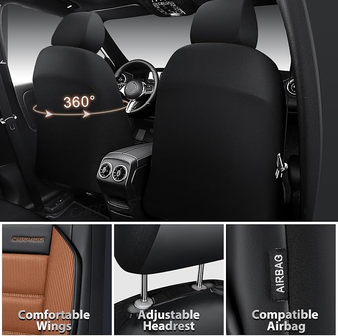 CAR PASS Memory Foam Seat Covers Front, Airy Cool Mesh Thick Car Seat Covers, Leather Car Seat Covers Front Seats Airbag Compatible, Universal Automotive Comfort for Most Cars, Trucks, SUV, Brown - Image 3