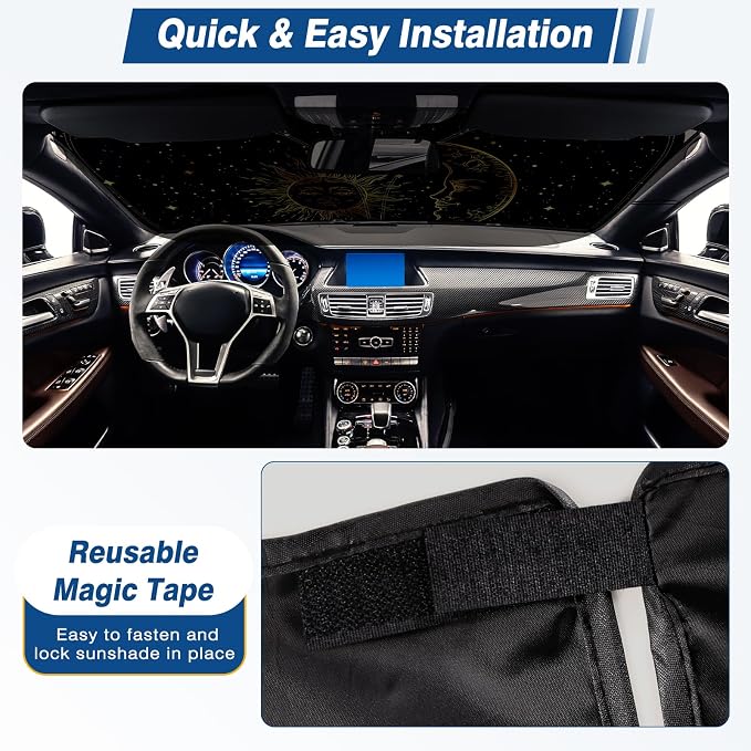 Car Windshield Sun Shade UV Reflector Foldable Front Window SUV | Blocks 98% UV Rays,Keep Interior Cool,Universal Fits Hatchback,Truck,MPV,Storage bag,57"L x 31.5"W,Car Summer Accessories - Image 5