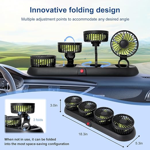 Portable 4-Head Car Cooling Fan with Cigarette Lighter Plug | Powerful Airflow Fan for Vehicles Cars Taxi and Road trips - Image 4