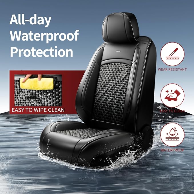 Fit Tacoma Car Seat Covers for Toyota Tacoma 2016-2023, Summer Ice Silk Breathable, Waterproof, All-Weather Automotive Seat Cushion Protector, Airbag Compatible (5 Seats, Black) - Image 8
