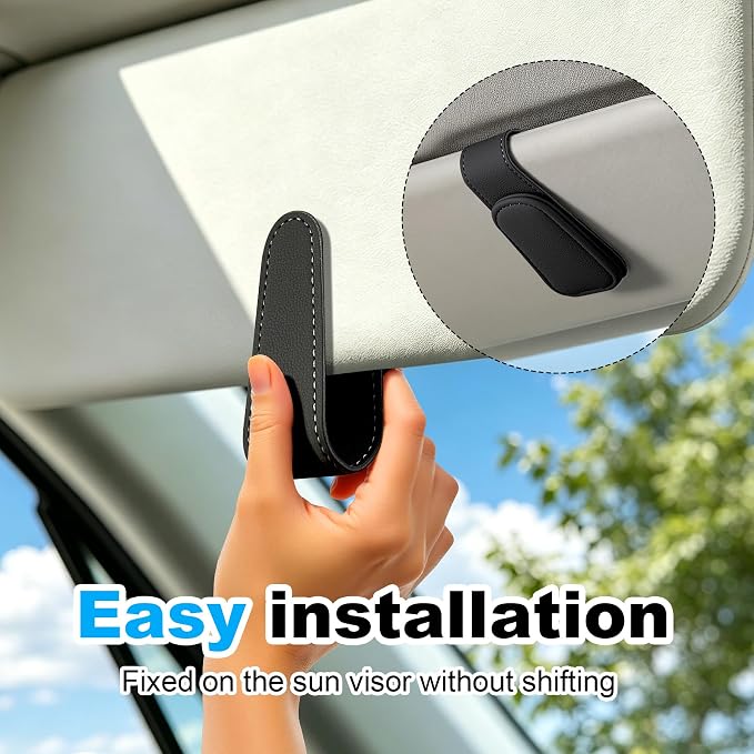 2 Pack Sunglass Holder for Car Visor Magnetic Leather Visor Sunglasses Clip Eyeglass Hanger Clip for Car Sun Visor Black - Image 2