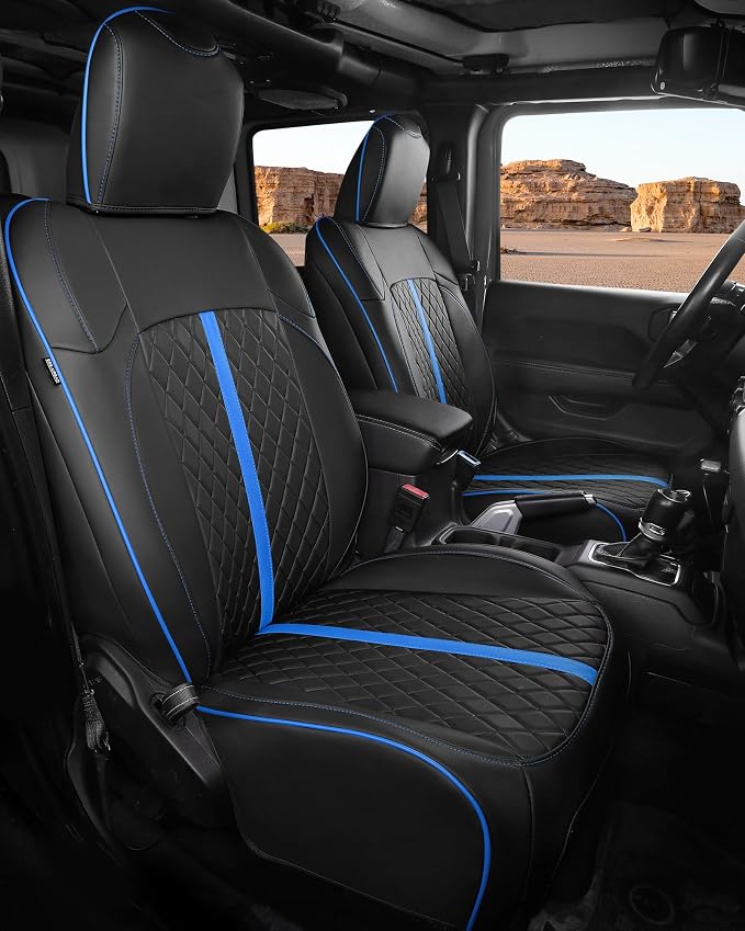 RIDEPOSH for Jeep Wrangler Leather Custom Car Seat Covers Full Set 4 Door | 2018-2026 JL, with Rear Cup Holder, Not for 4XE, Luxury Waterproof Protector, 40/60 Spilt, 5 Seats, Full Coverage, Durable - Image 4