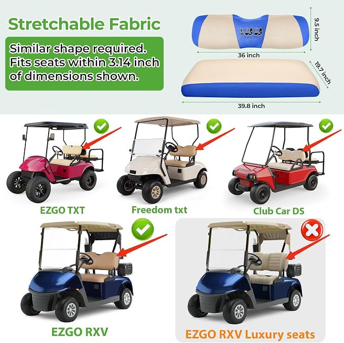 10L0L Golf Cart Seat Covers for Yamaha EZGO Club Car Seat Towel Cushion | Breathable Mesh All-Season Front/Rear Seat Blanket, UV Resistant, Cool Comfort, Machine Washable, Easy On, Great Golf Gift - Image 6