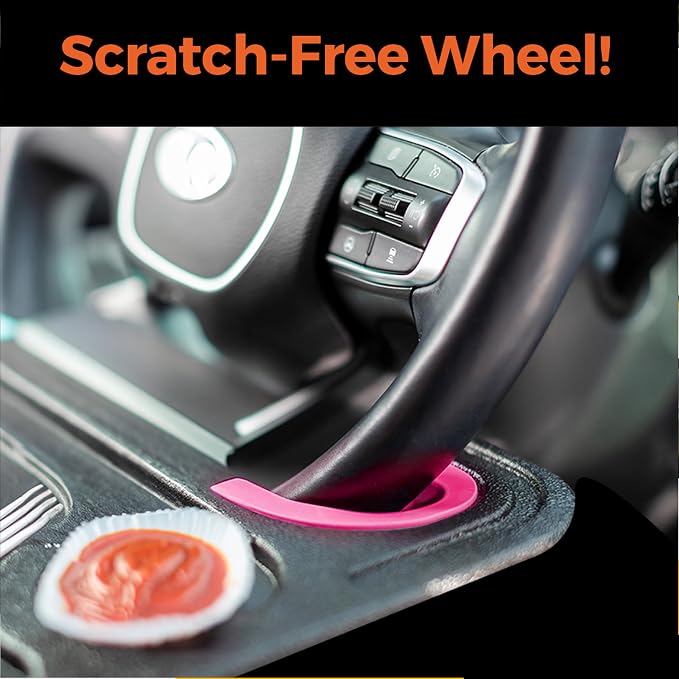 2-in-1 Steering Wheel Tray Table & Car Desk - Hot Pink Ring | Car Table Tray for Parked Laptop Work, Meals, Cup Holder Use, Wheel Covers, Pickups, SUVs, and Travel Breaks - Image 6