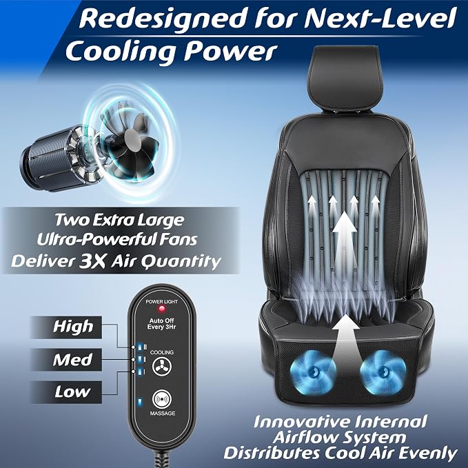 2026 Upgraded Cooling Car Seat Cover Front Seat, 12V-24V Ventilated Cooling Car Seat Cushion, Cooled Seat Cover for Car SUV Truck Universal Fit, Classic Black - Image 3