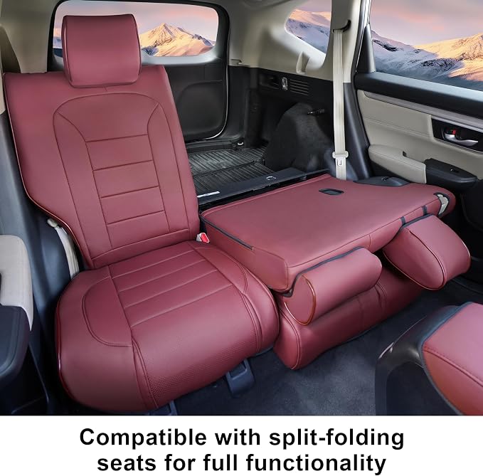 Lolcar CRV Seat Covers Custom Fit for Honda CRV 2017 2018 2019 2020 2021 2022,Leather Car Seat Cover Full Set for Trucks SUV,Waterproof Car Seat Cushion,Faux Leather (Burgundy) - Image 5