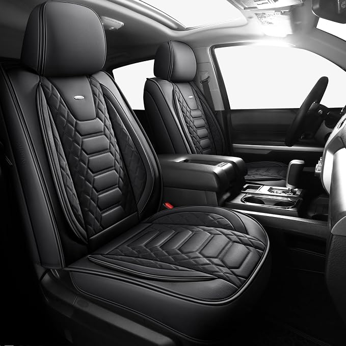 FREESOO for Toyota Tundra Seat Covers 2007-2021 Crewmax Cab 2 Front Set | 2pcs, Custom Fit, Airbag Compatible, Premium Waterproof Leather, for Truck Toyota Tundra Accessories, Black by FREESOO