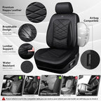 CAR PASS Luxury Nappa Leather Front Seat Covers, Waterproof 3D Foam Seat Covers with Lumbar Support, Breathable Auto Seat Cover Airbag Compatible Universal Fit for Sedan SUV Van Truck, All Black - Image 4