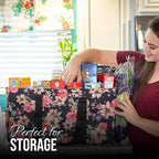 Extra Large Utility Tote Bag, Oversized Collapsible Reusable Wire Frame Rectangular Canvas Basket With Two Exterior Pockets For Beach, Pool, Laundry, Car Trunk, Storage - Rose - Image 2