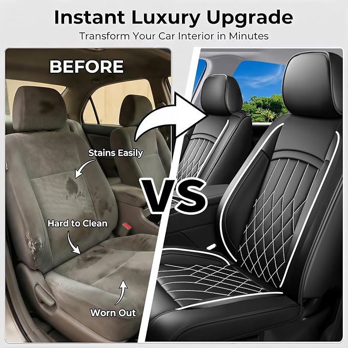 Fit Tundra Car Seat Covers Compatible with Toyota Tundra 2007-2025 2026 - Waterproof Breathable Leather Seat Cushions Protector,Airbag Compatible,Only 2 Front seat Covers(Whiteline) - Image 4