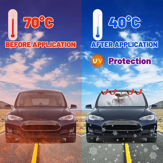 Skull Skeleton Car Windshield Sun Shade Umbrella Bendable Handle Foldable Funny Skull Sunshade for Car Windshield Block UV Rays Keep Vehicle Cool for Most Sedans SUV Trucks Cars 57"x30" - Image 6