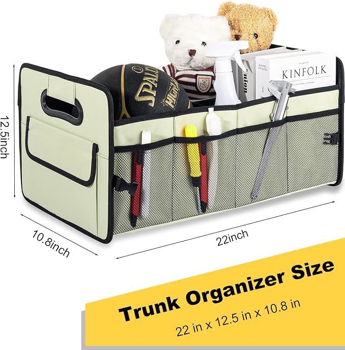 Car Trunk Organizer, Collapsible Car Organizers and Storage Light Green | Sturdy, Large Capacity, Clean Decor, Multi Compartment Container Box, Adjustable Car Accessories for SUV Sedan Truck - Image 5