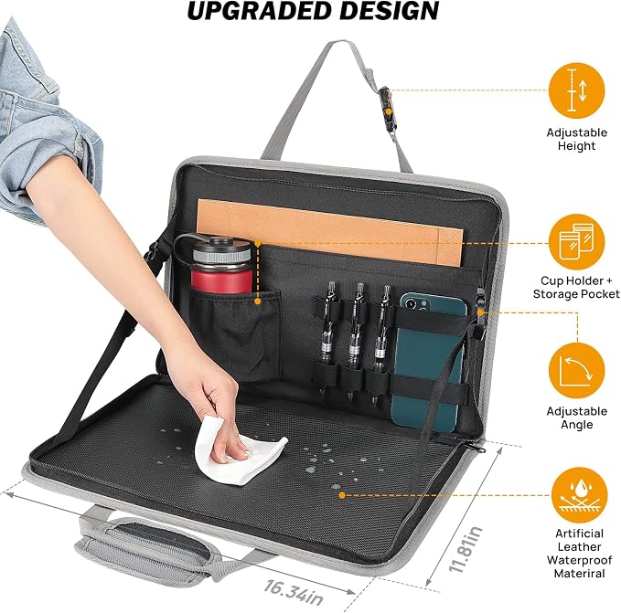 JOYTUTUS 3 in 1 Steering Wheel Eating Tray (Gray), Car Back Seat Laptop Desk, Multifunctional Office Bag, Car Work Table for Writing, Car Organizer for Kids, Commuters, Family - Image 5