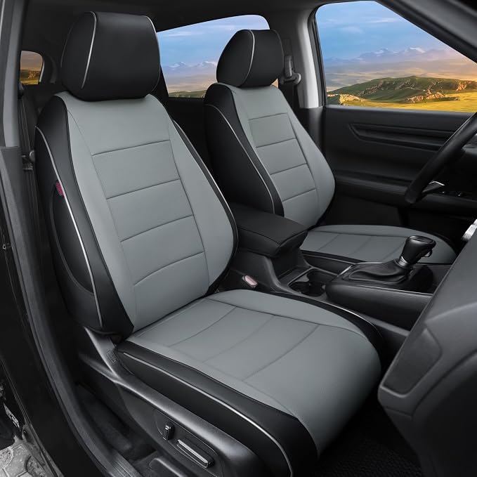 Lolcar CRV Seat Covers Custom Fit for Honda CRV 2023 2024 2025 2026 Leather Car Seat Cover Full Set for Trucks SUV,Waterproof Car Seat Cushion,Faux Leather (Black/Gray) by LOLCAR