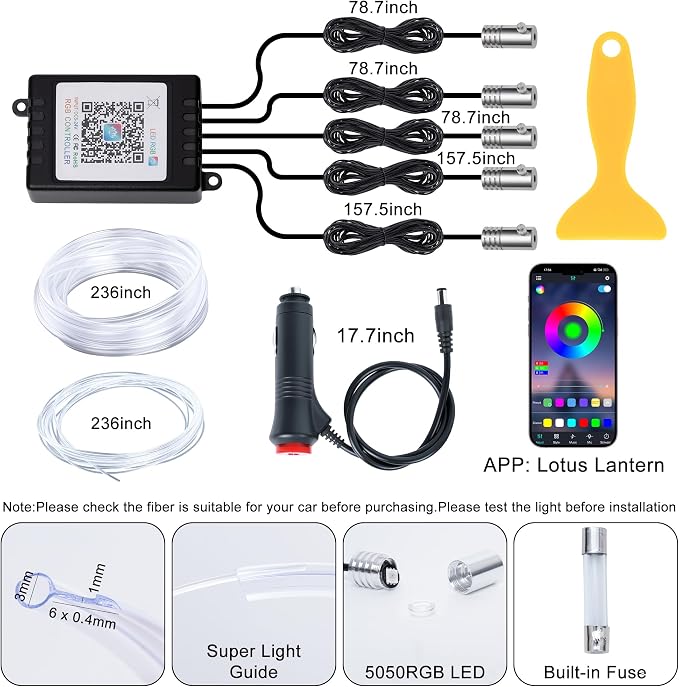 Interior Car LED Lights, 5 in 1 RGB Ambient Lighting Kit with 236" Fiber Optic, 16 Million Colors, APP Control, Music Sync Car Neon Lights for Cars, Trucks, SUVs - Image 8