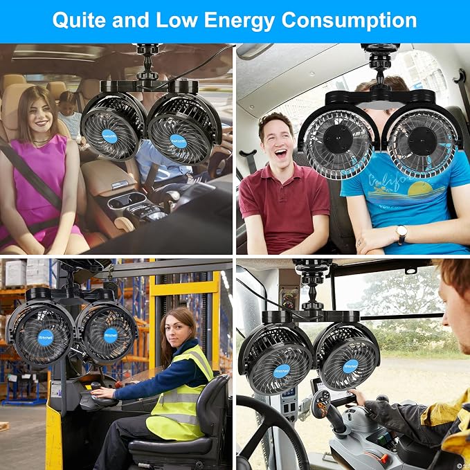 12V Car Clip Fans, Adjustable Dual Head Clip Fan 360° Rotatable Cooling Air Fan, 4'' Electric Auto Car Fans with Cigarette Lighter Plug for Vehicles, RV, SUV - Image 7