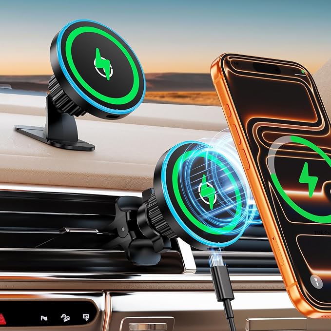 for Magsafe Car Mount Charger, [100% Stable] 15W 2 in1 Magnetic Wireless Car Charger, Vent/Dashboard Phone Holders for Your Car for Women Men Car Phone Holder Car Charger for iPhone 17 16 15 14 13 by Unknown