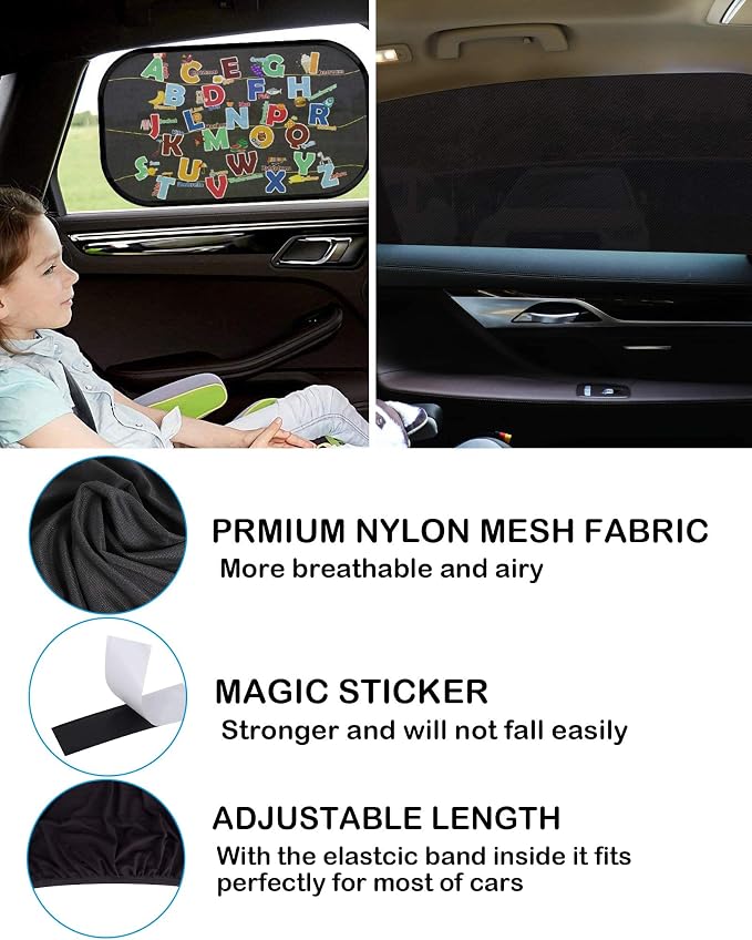 Tevlaphee Car Window Shades, 2 Pack Car Sunshade for Kids Breathable Universal Sun Visor Car Net for Baby with Certified UV for Side Window, Spandex Mesh Material Protect Privacy for Family (L) - Image 4