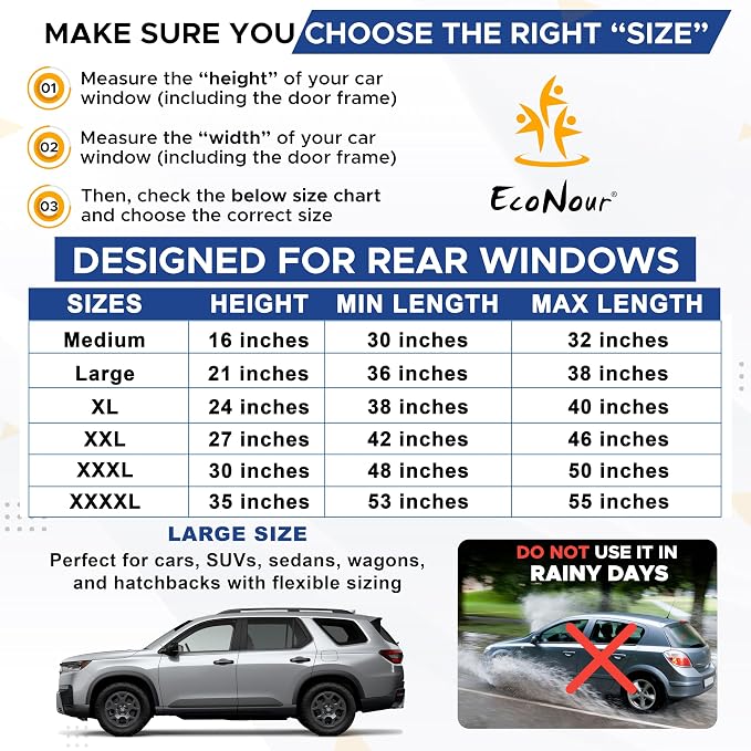 EcoNour Car Window Shades for Side Windows (Pack of 2) | Sun Shade for Car | Car Heat and UV Protection-Adjustable Elastic Fabric Baby Car Shade | Rear Side Window Sun Shade Accessories (Large 21"x36") - Image 4