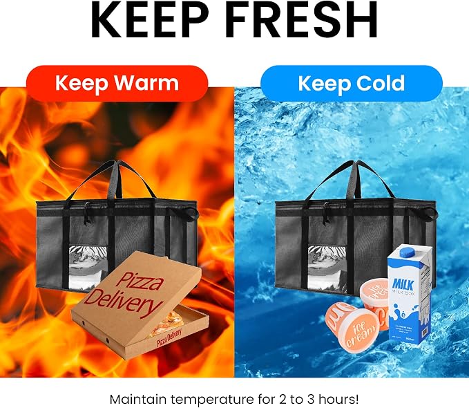 NZ home Insulated Food Bag, Portable Cooler Tote (3XL, Black, 10 Pack) | Large thermal bag, For cold & hot food, Soft sided cooler, Heavy duty carrier, Grocery shopping, Food delivery, Catering bag - Image 6