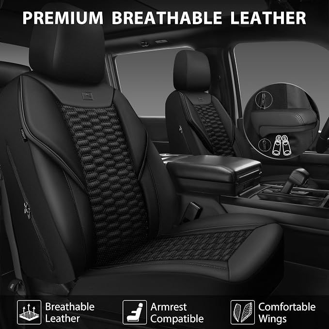 CAR PASS 3D Foam PU Leather Car Seat Covers Full Set,Luxury Breathable Faux Leather Seat Covers for Car,Anti Slip Universal Fit for SUVs Vans Sedan Truck Automotive,Armrest Airbag Compatible All Black - Image 2