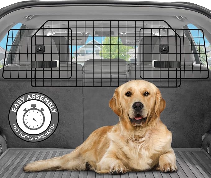 Pawple Dog Car Barrier for SUV's, Cars, Vehicles, & Trucks, Adjustable Large Pet Divider, Heavy-Duty Wire Mesh- Universal Fit by Pawple