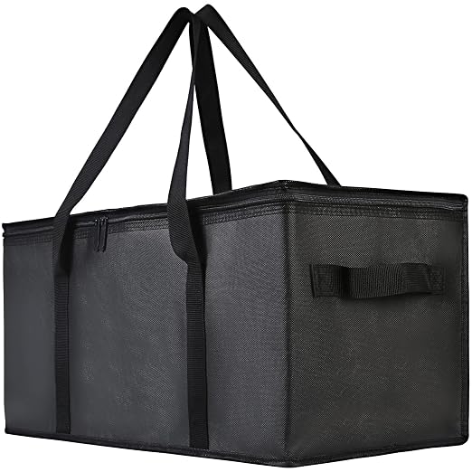 Bodaon Insulated Food Delivery Bag, 22" x 10" x 10" Insulated Pizza Delivery Bags for Hot/Cold Food, Black, 1-Pack | Insulated Pizza Delivery for Hot/Cold Food, Commercial Catering, Reusable Grocery Shopping Tote, Thermal Carrier, Collapsible by Bodaon
